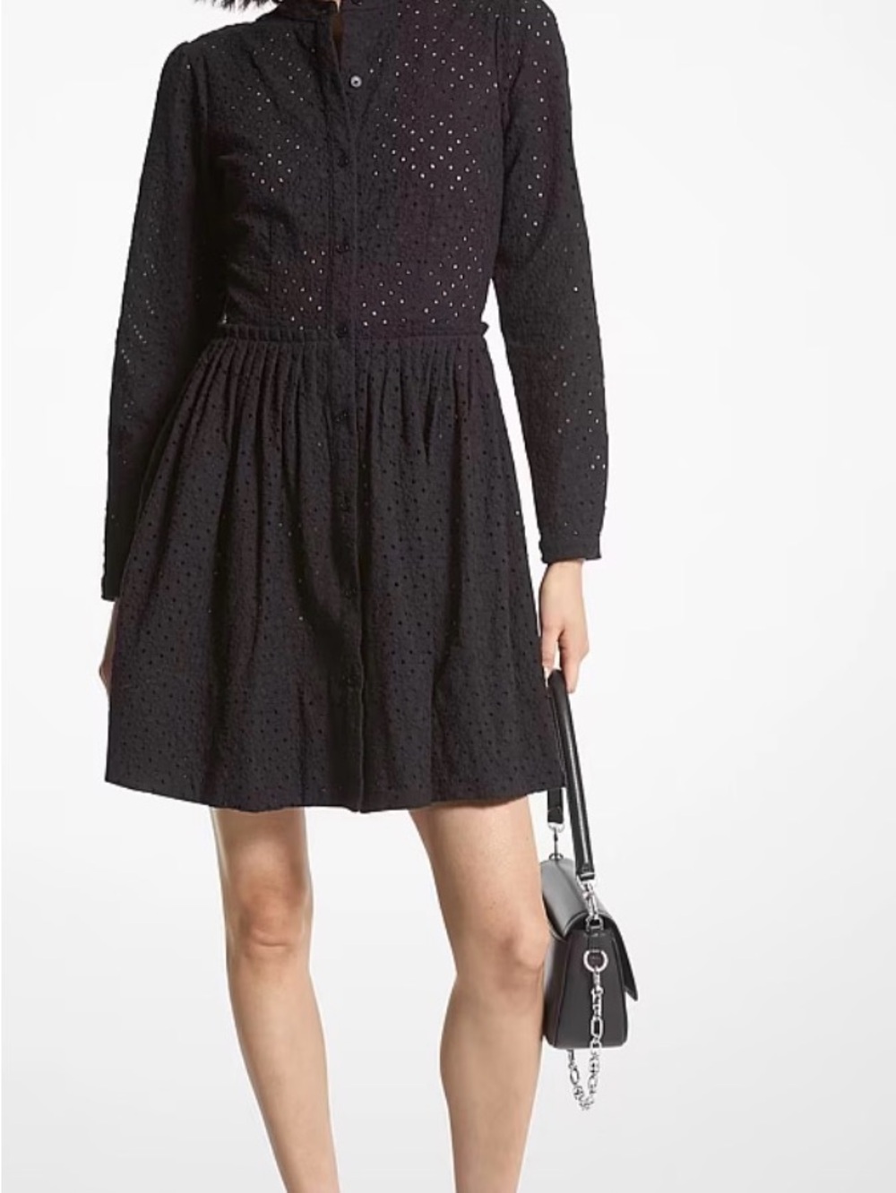 Michael Kors Black Eyelet Long-Sleeve Shirtdress